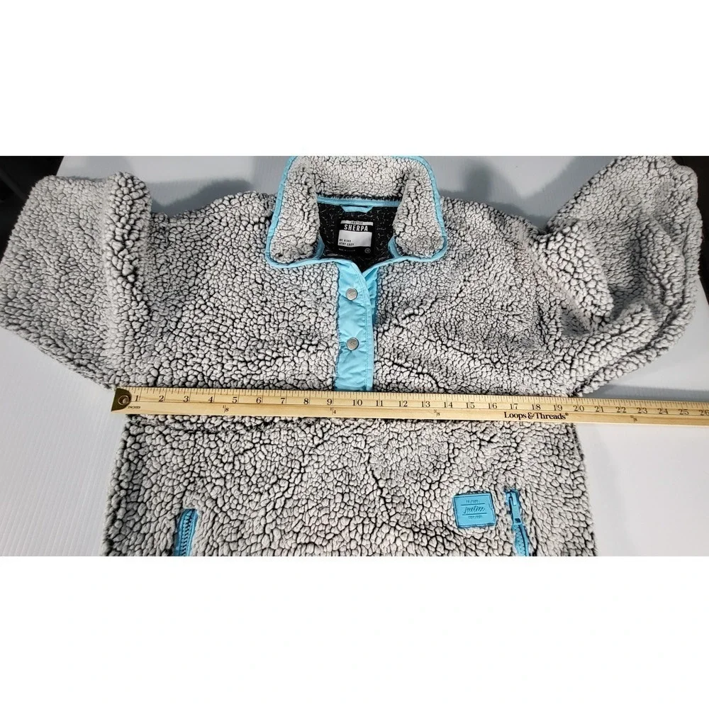 Justice Sherpa Pullover Cozy Quarter Snap Button Up Gray‎ Blue Girls 12